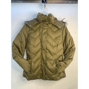Nine West Womens Puffer jacket Down Parka Sz M Pockets Faux Fur Trim Hood Unworn